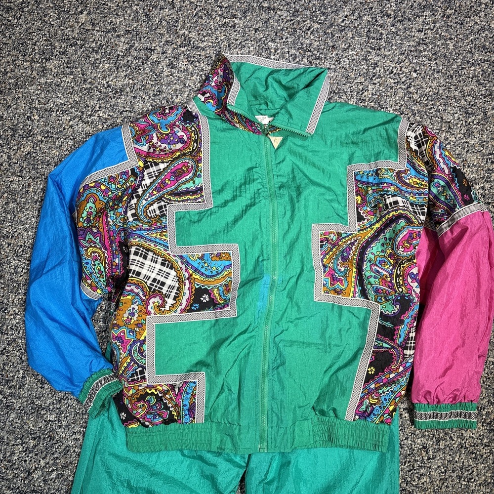 Casual Isle Vintage 80s 90s Full Zip Nylon Windbreaker Jogging Suit Size S EUC - Picture 2 of 5